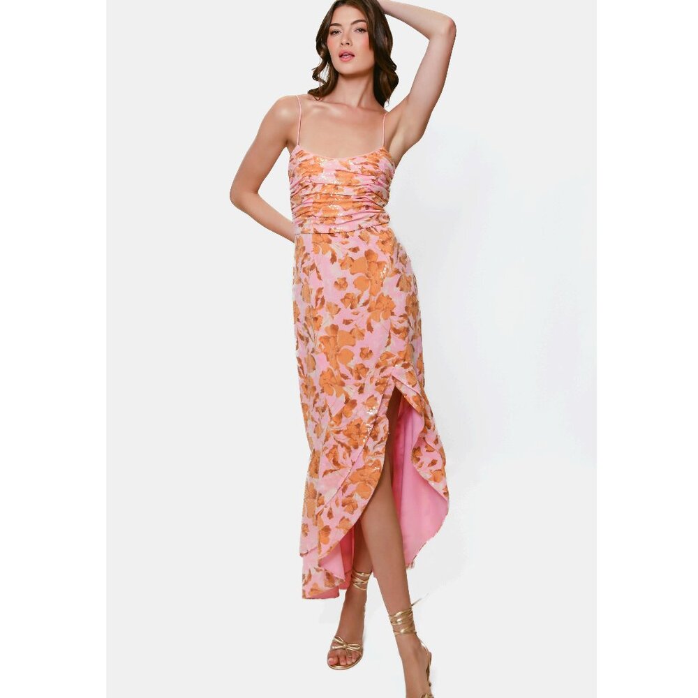 HUTCH Quinta Sequin Floral Hi-low Slip Dress